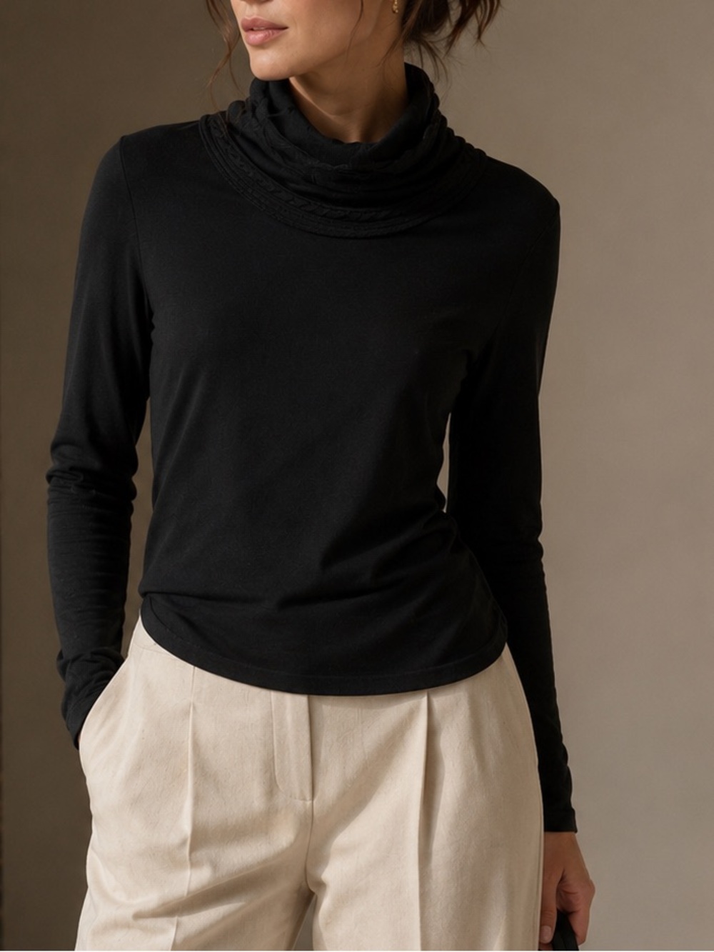 Sahalie Cotton Turtleneck Sweater Size M Black Cozy Fall Office Warm Classy